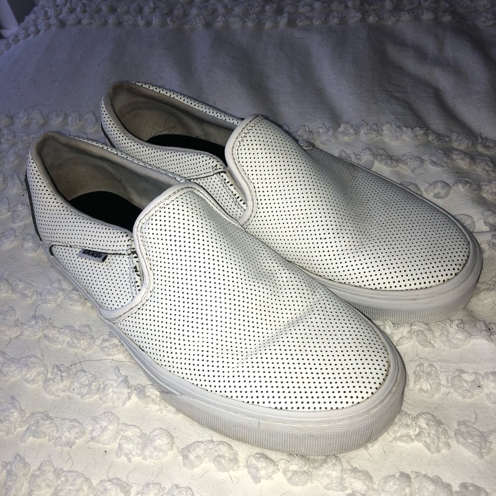 White perforated leather slip-on vans